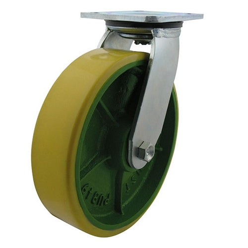 200mm Polyurethane Tyred Cast Iron Centred Wheel 500Kg Capacity Castor