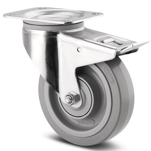 Tente 3477UFP160P63G - Alpha - 160mm Grey Elastic Swivel Plate Brake P63