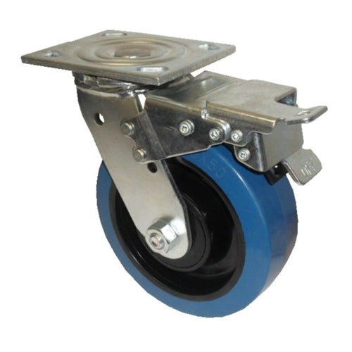 Tente 1777BEP150P69 - 150mm Swivel NA Plate Total Lock Blue Elastic Rubber Castor – 300kg Capacity