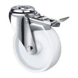 Team Systems TE22NNP125HB - S/S 1- 80- 290kg White Nylon - 125mm Nylon Wheel,12mm Bh Total Lock S/S