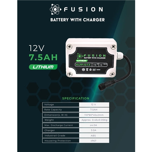K-LFP-12-7.5 Fusion Lithium-ion FPV Kayak Battery Pack with Charger
