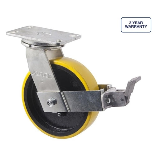 Fallshaw XUQ200/XZPBR - 200mm - PU on Cast Iron - ISO Swivel Plate with Brake Castor - 1000kg