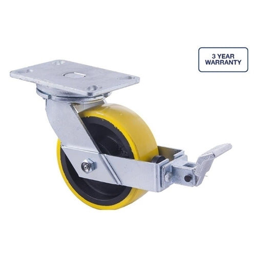 Fallshaw XUQ150/XZPBR - 150mm - PU on Cast Iron - ISO Swivel Plate Braked Castor - 1000kg