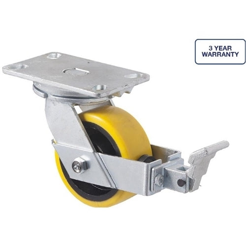 Fallshaw XUQ125/XZPBR - 125mm - PU on Cast Iron - Braked Swivel Plate Castor - 800kg