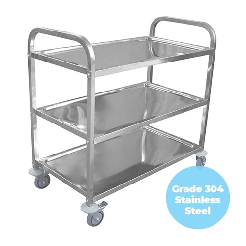 950 x 500mm 3 Tier Grade 304 Stainless Service Trolley (STR331)