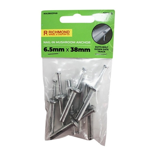 M6.5 x 38mm Nail-In Mushroom Anchor - 8 Pack (NIA380ZPK8)