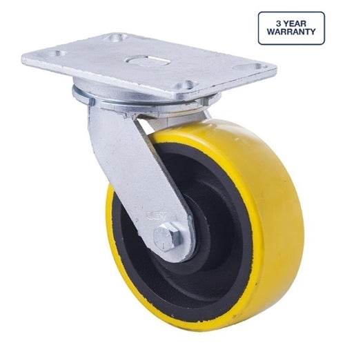 Fallshaw XUQ150/XZP - 150mm - PU on Cast Iron - ISO Swivel Plate Castor - 1000kg