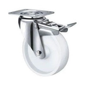 Team Systems TE22NNP100SB - S/S 1- 80- 290kg White Nylon - 100mm Nyl Wheel, Swivel Plate, Total Lock S/S