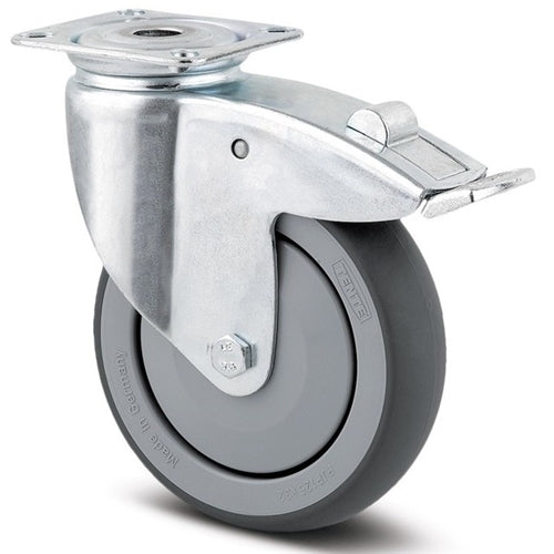 Tente 2477PJP075P40 - Agila 75mm Grey TPR Swivel Plate Brake P40
