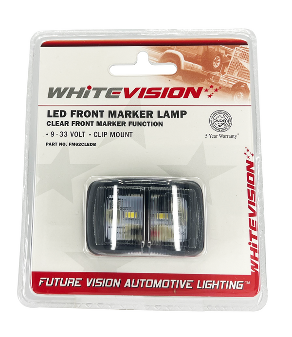 Whitevision Clear LED Front Clearance Marker 9-33V 0.5m Cable