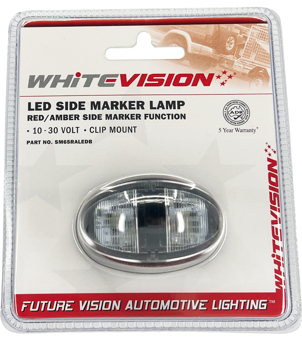 Whitevision Red/Amber Side Marker 9-33V 0.5m Cable (CLEAR LENS)