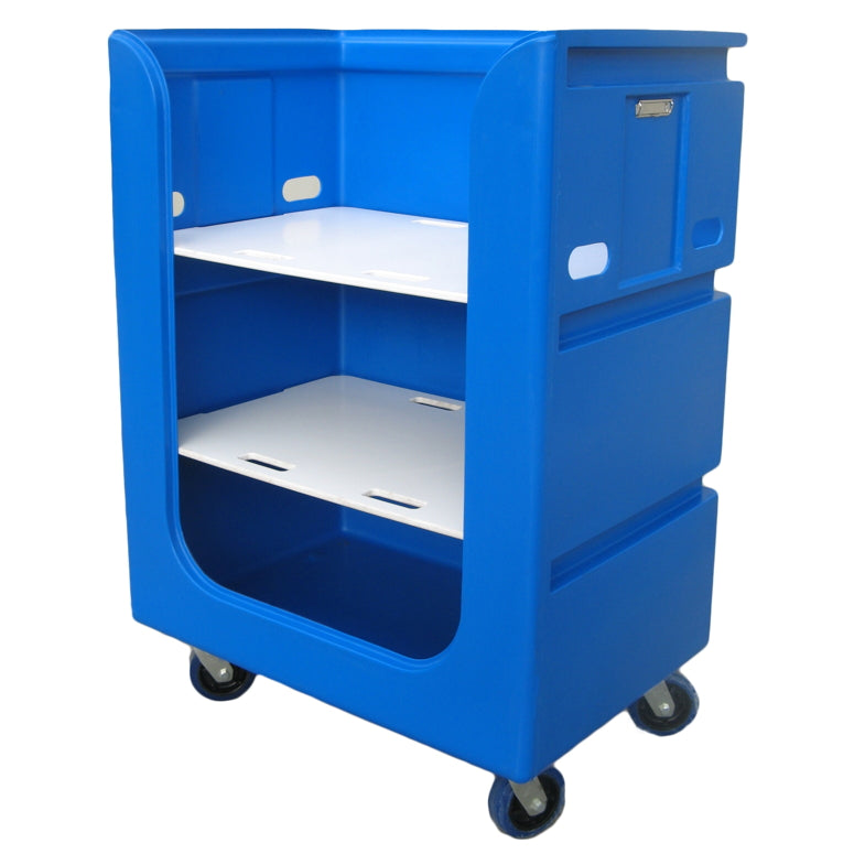 TLET5 Tallboy Linen Exchange Trolley in blue with poly shelves fitted for clean linen