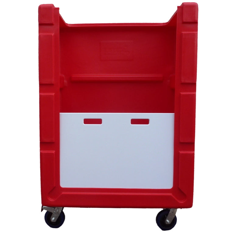 TLET6 Tallboy Linen Exchange Trolley in red with poly bin front for soiled linen