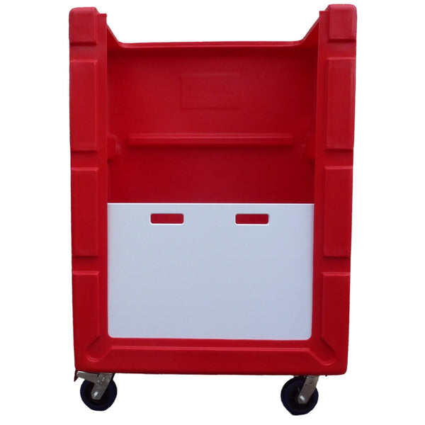 TLET6 Tallboy Linen Exchange Trolley in red with poly bin front for soiled linen