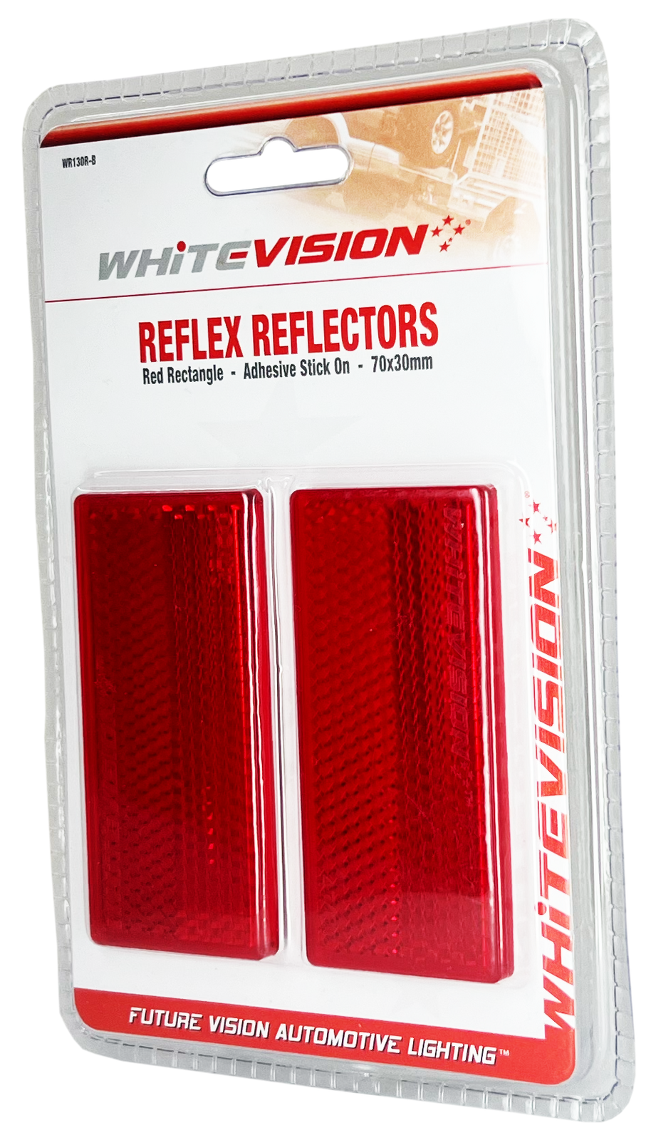 Whitevision Red Reflector Welded White - Self Adhesive 70x30x7.5mm