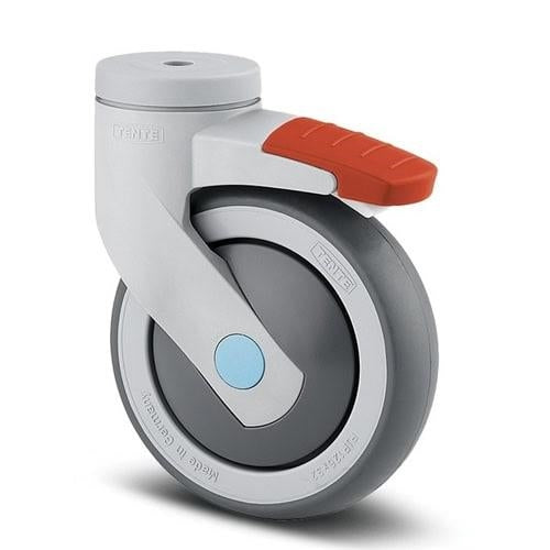 Levina 100mm Stainless Steel Swivel Bolt Hole Total Lock Grey Synthetic Thermoplastic Rubber Castor – 100kg Capacity