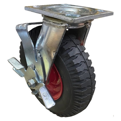 Tente PWC-250X4SB - Pneumatic 220mm Swivel Plate Brake Black Rubber Castor – 120kg Capacity
