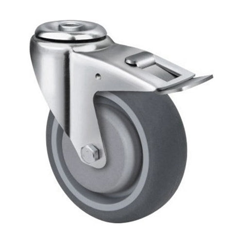 Team Systems TE21TPB100HB - 150- 190kg - 100mm Grey Rubber Wheel, 12mm Bolt Hole Total Lock