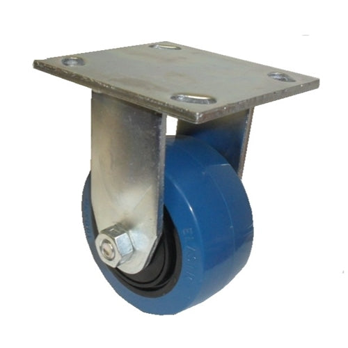 Economy 100mm Fixed ISO Plate Blue Elastic Rubber Castor – 200kg Capacity