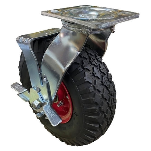 Tente PWC-350X4SB - Pneumatic 264mm Swivel Plate Brake Black Rubber Castor – 160kg Capacity