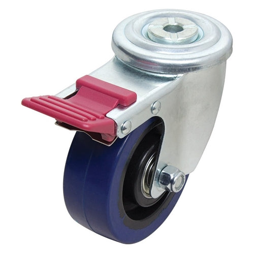 100mm Rebound Rubber Wheel, 150kg Capacity, Bolt Hole Swivel Brake Castor (S4214B)