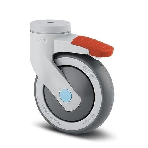 Levina 125mm Stainless Steel Components Swivel Bolt Hole Total Lock Grey Synthetic Thermoplastic Rubber Castor – 100kg Capacity