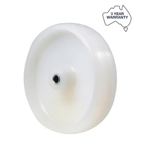 Fallshaw MNN125W - 125mm - Solid Nylon - White - 40mm Hub - 12mm bore w/8mm Hardened Steel Bush - 150 kg