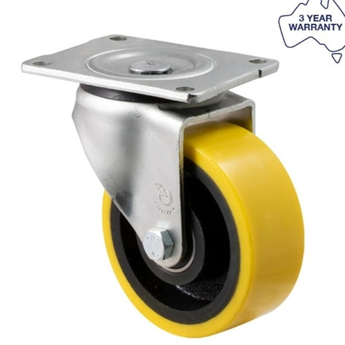 Fallshaw XUQ125/OZPN - 125mm - PU on Cast Iron - NA Swivel Plate Castor - 800kg