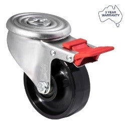 Fallshaw JNR100/JZHTB - 100mm - Solid Nylon - ISO Swivel Bolt Hole Total Brake - 300kg
