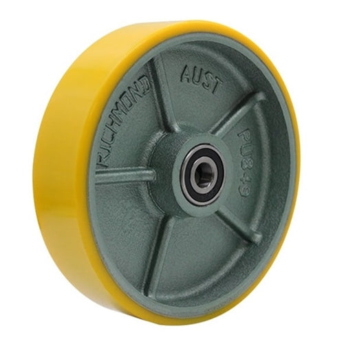 200mm Polyurethane Tyred Cast Iron Centred Wheel | 1/2" Axle Diameter (PU849-50)
