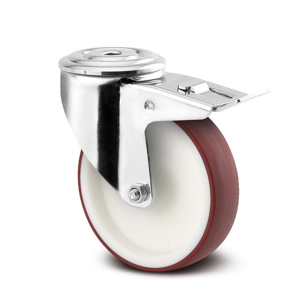 Tente 8477UAD100P30M - Alpha SS 100mm Maroon PU Bolt Hole Brake 13mm