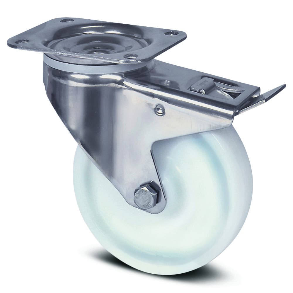 Tente 8477UOO125P62 - Aplha SS 125mm White Nylon Swivel Plate Brake P62