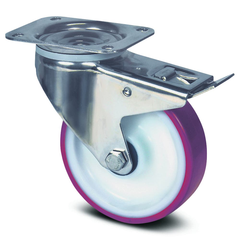 Tente 8477UAD200P63M - Alpha SS 200mm Maroon PU Swivel Plate Brake P62